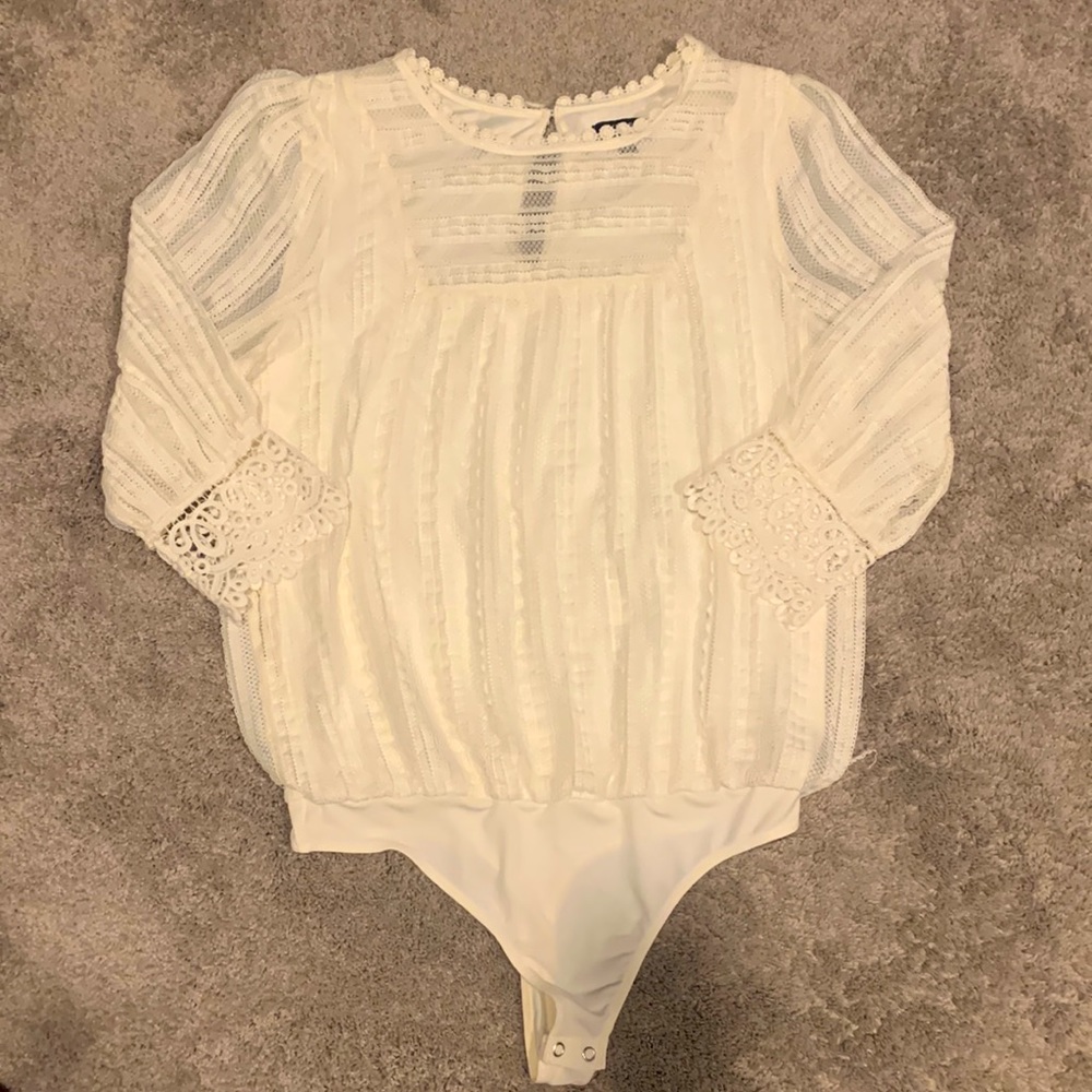 Cream bodysuit with lace detail